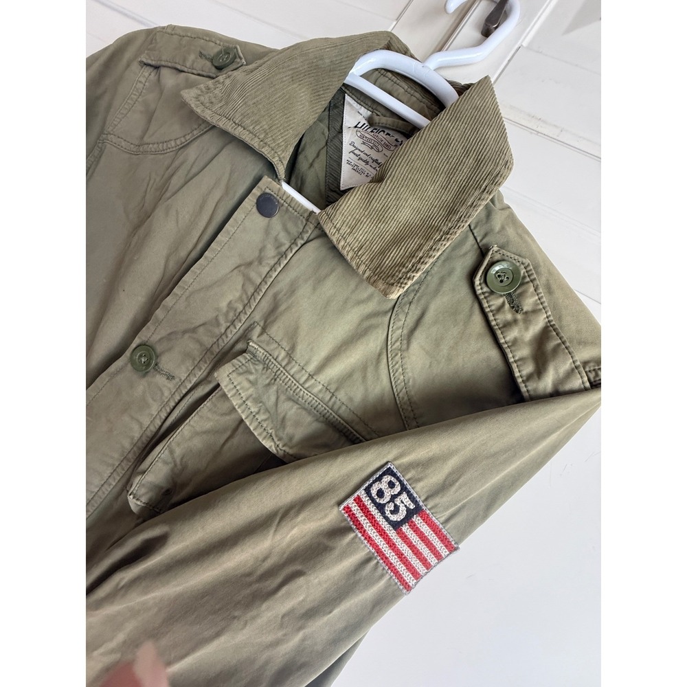 Hilfiger Vintage Mens Olive Green Military Field Jacket Corduroy Collar Patch M